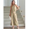 imageANRABESS Womens Summer 2 Piece Outfits Sleeveless Crop Top Capri Wide Leg Pants Jumpsuit Linen Lounge Beach Travel SetsApricot
