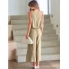 imageANRABESS Womens Summer 2 Piece Outfits Sleeveless Crop Top Capri Wide Leg Pants Jumpsuit Linen Lounge Beach Travel SetsApricot
