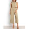 imageANRABESS Womens Summer 2 Piece Outfits Sleeveless Crop Top Capri Wide Leg Pants Jumpsuit Linen Lounge Beach Travel SetsApricot