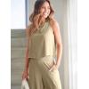 imageANRABESS Womens Summer 2 Piece Outfits Sleeveless Crop Top Capri Wide Leg Pants Jumpsuit Linen Lounge Beach Travel SetsApricot