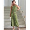 imageANRABESS Womens Summer 2 Piece Outfits Sleeveless Crop Top Capri Wide Leg Pants Jumpsuit Linen Lounge Beach Travel SetsArmy Green