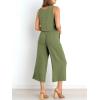 imageANRABESS Womens Summer 2 Piece Outfits Sleeveless Crop Top Capri Wide Leg Pants Jumpsuit Linen Lounge Beach Travel SetsArmy Green