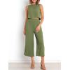 imageANRABESS Womens Summer 2 Piece Outfits Sleeveless Crop Top Capri Wide Leg Pants Jumpsuit Linen Lounge Beach Travel SetsArmy Green