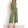 imageANRABESS Womens Summer 2 Piece Outfits Sleeveless Crop Top Capri Wide Leg Pants Jumpsuit Linen Lounge Beach Travel SetsArmy Green