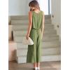 imageANRABESS Womens Summer 2 Piece Outfits Sleeveless Crop Top Capri Wide Leg Pants Jumpsuit Linen Lounge Beach Travel SetsArmy Green