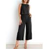 imageANRABESS Womens Summer 2 Piece Outfits Sleeveless Crop Top Capri Wide Leg Pants Jumpsuit Linen Lounge Beach Travel SetsBlack