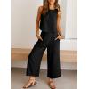 imageANRABESS Womens Summer 2 Piece Outfits Sleeveless Crop Top Capri Wide Leg Pants Jumpsuit Linen Lounge Beach Travel SetsBlack