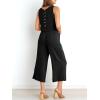 imageANRABESS Womens Summer 2 Piece Outfits Sleeveless Crop Top Capri Wide Leg Pants Jumpsuit Linen Lounge Beach Travel SetsBlack