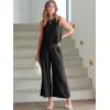 imageANRABESS Womens Summer 2 Piece Outfits Sleeveless Crop Top Capri Wide Leg Pants Jumpsuit Linen Lounge Beach Travel SetsBlack