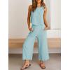 imageANRABESS Womens Summer 2 Piece Outfits Sleeveless Crop Top Capri Wide Leg Pants Jumpsuit Linen Lounge Beach Travel SetsBlue