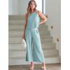imageANRABESS Womens Summer 2 Piece Outfits Sleeveless Crop Top Capri Wide Leg Pants Jumpsuit Linen Lounge Beach Travel SetsBlue