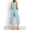 imageANRABESS Womens Summer 2 Piece Outfits Sleeveless Crop Top Capri Wide Leg Pants Jumpsuit Linen Lounge Beach Travel SetsBlue