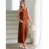 imageANRABESS Womens Summer 2 Piece Outfits Sleeveless Crop Top Capri Wide Leg Pants Jumpsuit Linen Lounge Beach Travel SetsBrick Red