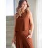 imageANRABESS Womens Summer 2 Piece Outfits Sleeveless Crop Top Capri Wide Leg Pants Jumpsuit Linen Lounge Beach Travel SetsBrick Red
