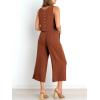 imageANRABESS Womens Summer 2 Piece Outfits Sleeveless Crop Top Capri Wide Leg Pants Jumpsuit Linen Lounge Beach Travel SetsBrick Red