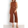 imageANRABESS Womens Summer 2 Piece Outfits Sleeveless Crop Top Capri Wide Leg Pants Jumpsuit Linen Lounge Beach Travel SetsBrick Red
