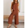 imageANRABESS Womens Summer 2 Piece Outfits Sleeveless Crop Top Capri Wide Leg Pants Jumpsuit Linen Lounge Beach Travel SetsBrick Red