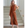 imageANRABESS Womens Summer 2 Piece Outfits Sleeveless Crop Top Capri Wide Leg Pants Jumpsuit Linen Lounge Beach Travel SetsBrick Red