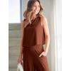 imageANRABESS Womens Summer 2 Piece Outfits Sleeveless Crop Top Capri Wide Leg Pants Jumpsuit Linen Lounge Beach Travel SetsBrown