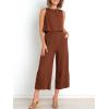 imageANRABESS Womens Summer 2 Piece Outfits Sleeveless Crop Top Capri Wide Leg Pants Jumpsuit Linen Lounge Beach Travel SetsBrown