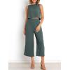 imageANRABESS Womens Summer 2 Piece Outfits Sleeveless Crop Top Capri Wide Leg Pants Jumpsuit Linen Lounge Beach Travel SetsDark Gray
