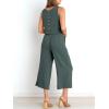 imageANRABESS Womens Summer 2 Piece Outfits Sleeveless Crop Top Capri Wide Leg Pants Jumpsuit Linen Lounge Beach Travel SetsDark Gray
