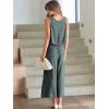 imageANRABESS Womens Summer 2 Piece Outfits Sleeveless Crop Top Capri Wide Leg Pants Jumpsuit Linen Lounge Beach Travel SetsDark Gray