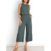 imageANRABESS Womens Summer 2 Piece Outfits Sleeveless Crop Top Capri Wide Leg Pants Jumpsuit Linen Lounge Beach Travel SetsDark Gray