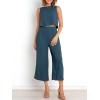 imageANRABESS Womens Summer 2 Piece Outfits Sleeveless Crop Top Capri Wide Leg Pants Jumpsuit Linen Lounge Beach Travel SetsDeep Blue
