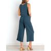 imageANRABESS Womens Summer 2 Piece Outfits Sleeveless Crop Top Capri Wide Leg Pants Jumpsuit Linen Lounge Beach Travel SetsDeep Blue