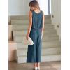 imageANRABESS Womens Summer 2 Piece Outfits Sleeveless Crop Top Capri Wide Leg Pants Jumpsuit Linen Lounge Beach Travel SetsDeep Blue