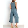 imageANRABESS Womens Summer 2 Piece Outfits Sleeveless Crop Top Capri Wide Leg Pants Jumpsuit Linen Lounge Beach Travel SetsGray Blue
