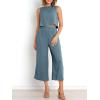 imageANRABESS Womens Summer 2 Piece Outfits Sleeveless Crop Top Capri Wide Leg Pants Jumpsuit Linen Lounge Beach Travel SetsGray Blue