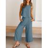 imageANRABESS Womens Summer 2 Piece Outfits Sleeveless Crop Top Capri Wide Leg Pants Jumpsuit Linen Lounge Beach Travel SetsGray Blue