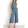 imageANRABESS Womens Summer 2 Piece Outfits Sleeveless Crop Top Capri Wide Leg Pants Jumpsuit Linen Lounge Beach Travel SetsGray Blue