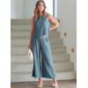 imageANRABESS Womens Summer 2 Piece Outfits Sleeveless Crop Top Capri Wide Leg Pants Jumpsuit Linen Lounge Beach Travel SetsGray Blue