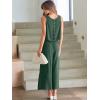 imageANRABESS Womens Summer 2 Piece Outfits Sleeveless Crop Top Capri Wide Leg Pants Jumpsuit Linen Lounge Beach Travel SetsGreen