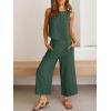 imageANRABESS Womens Summer 2 Piece Outfits Sleeveless Crop Top Capri Wide Leg Pants Jumpsuit Linen Lounge Beach Travel SetsGreen