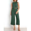 imageANRABESS Womens Summer 2 Piece Outfits Sleeveless Crop Top Capri Wide Leg Pants Jumpsuit Linen Lounge Beach Travel SetsGreen