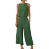 imageANRABESS Womens Summer 2 Piece Outfits Sleeveless Crop Top Capri Wide Leg Pants Jumpsuit Linen Lounge Beach Travel SetsGreen