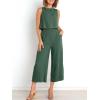 imageANRABESS Womens Summer 2 Piece Outfits Sleeveless Crop Top Capri Wide Leg Pants Jumpsuit Linen Lounge Beach Travel SetsGreen