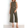 imageANRABESS Womens Summer 2 Piece Outfits Sleeveless Crop Top Capri Wide Leg Pants Jumpsuit Linen Lounge Beach Travel SetsGrey Green