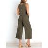 imageANRABESS Womens Summer 2 Piece Outfits Sleeveless Crop Top Capri Wide Leg Pants Jumpsuit Linen Lounge Beach Travel SetsGrey Green