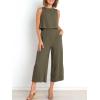 imageANRABESS Womens Summer 2 Piece Outfits Sleeveless Crop Top Capri Wide Leg Pants Jumpsuit Linen Lounge Beach Travel SetsGrey Green