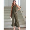 imageANRABESS Womens Summer 2 Piece Outfits Sleeveless Crop Top Capri Wide Leg Pants Jumpsuit Linen Lounge Beach Travel SetsGrey Green