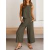 imageANRABESS Womens Summer 2 Piece Outfits Sleeveless Crop Top Capri Wide Leg Pants Jumpsuit Linen Lounge Beach Travel SetsGrey Green