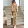 imageANRABESS Womens Summer 2 Piece Outfits Sleeveless Crop Top Capri Wide Leg Pants Jumpsuit Linen Lounge Beach Travel SetsKhaki