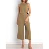 imageANRABESS Womens Summer 2 Piece Outfits Sleeveless Crop Top Capri Wide Leg Pants Jumpsuit Linen Lounge Beach Travel SetsKhaki
