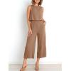 imageANRABESS Womens Summer 2 Piece Outfits Sleeveless Crop Top Capri Wide Leg Pants Jumpsuit Linen Lounge Beach Travel SetsLight Brown