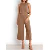 imageANRABESS Womens Summer 2 Piece Outfits Sleeveless Crop Top Capri Wide Leg Pants Jumpsuit Linen Lounge Beach Travel SetsLight Brown